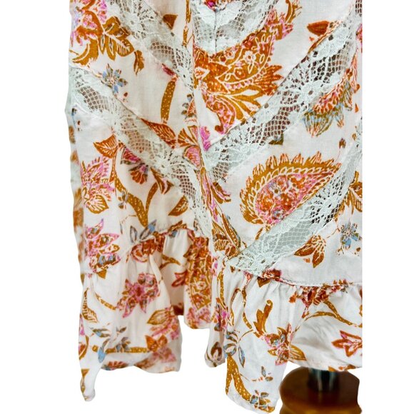 Free People White Orange Floral Voile & Lace Mini Dress | Coastal Cowgirl Boho M - Picture 12 of 16